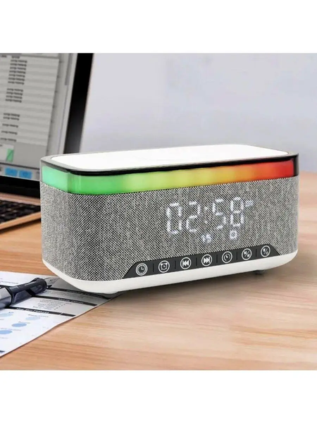Бездротовий нічник, годинник, будильник, RGB 5в1 з бездротовою зарядкою 15 Вт та Bluetooth колонкою чорна RGB-5in1WH фото