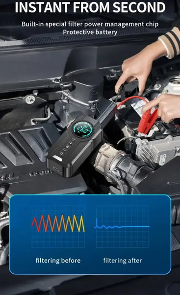 Автомобільний бустер пускач компресор ліхтар повербанк 4в1 8400mAh, пусковий зарядний пристрій для авто, автомобільний стартер BUST4in1 фото