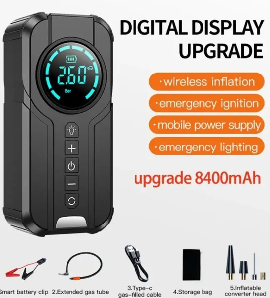 Автомобільний бустер пускач компресор ліхтар повербанк 4в1 8400mAh, пусковий зарядний пристрій для авто, автомобільний стартер BUST4in1 фото