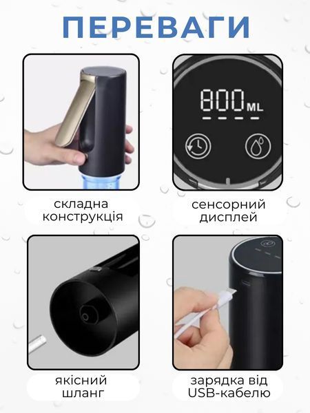 Автоматична помпа для води з сенсорним управлінням і дисплеєм, на акумуляторі, електрична помпа чорного кольору pump-20B фото