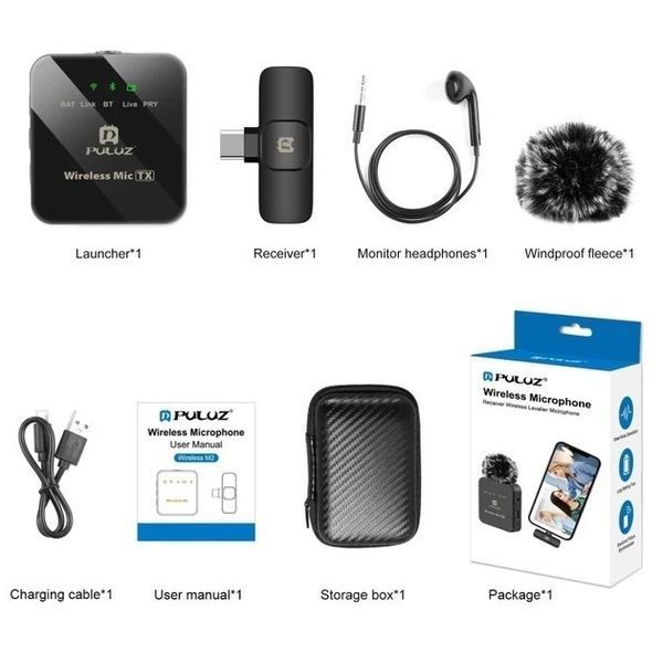 Бездротовий петличний мікрофон для смартфона Puluz, Type-C Phone, Type-C Receiver PULUZ PU646B шумозаглушення PULUZ-1 фото