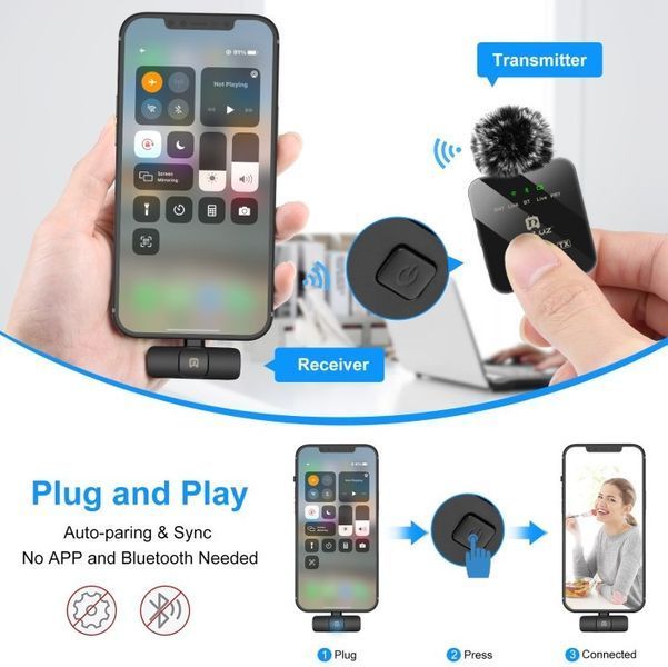 Бездротовий петличний мікрофон для смартфона Puluz, Type-C Phone, Type-C Receiver PULUZ PU646B шумозаглушення PULUZ-1 фото