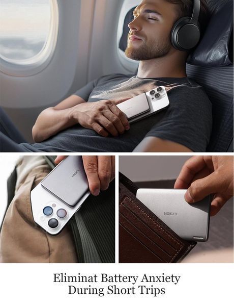 PowerBank Lisen Ultra Slim MagSafe 5000mAh, повербанк з MagSafe, швидка зарядка, бездротовий повербанк 20w PW-5 фото