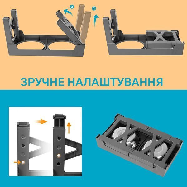 Миски для собак на підставці з регулюванням висоти, підставка з мисками для собак 3в1 Dog Bowl Stand MFD-3 фото