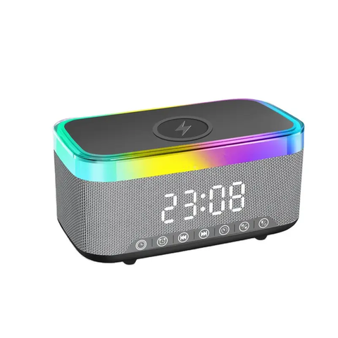 Бездротовий нічник, годинник, будильник, RGB 5в1 з бездротовою зарядкою 15 Вт та Bluetooth колонкою чорна RGB-5in1BL фото